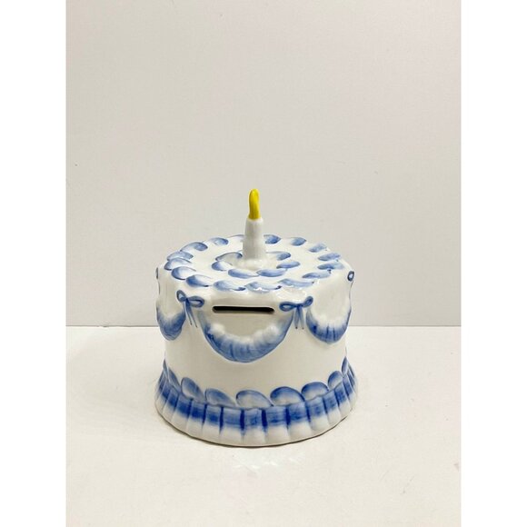 Andrea By Sadek Blue First Birthday Cake Porcelain Coin Bank - Picture 1 of 8